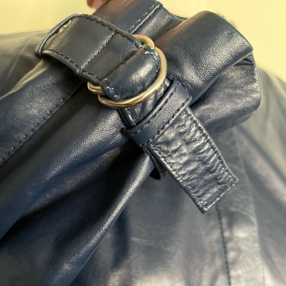 Vintage 80s Genuine Leather Navy Jacket Dolman Batwing Belted New Wave S/M - Picture 5 of 7